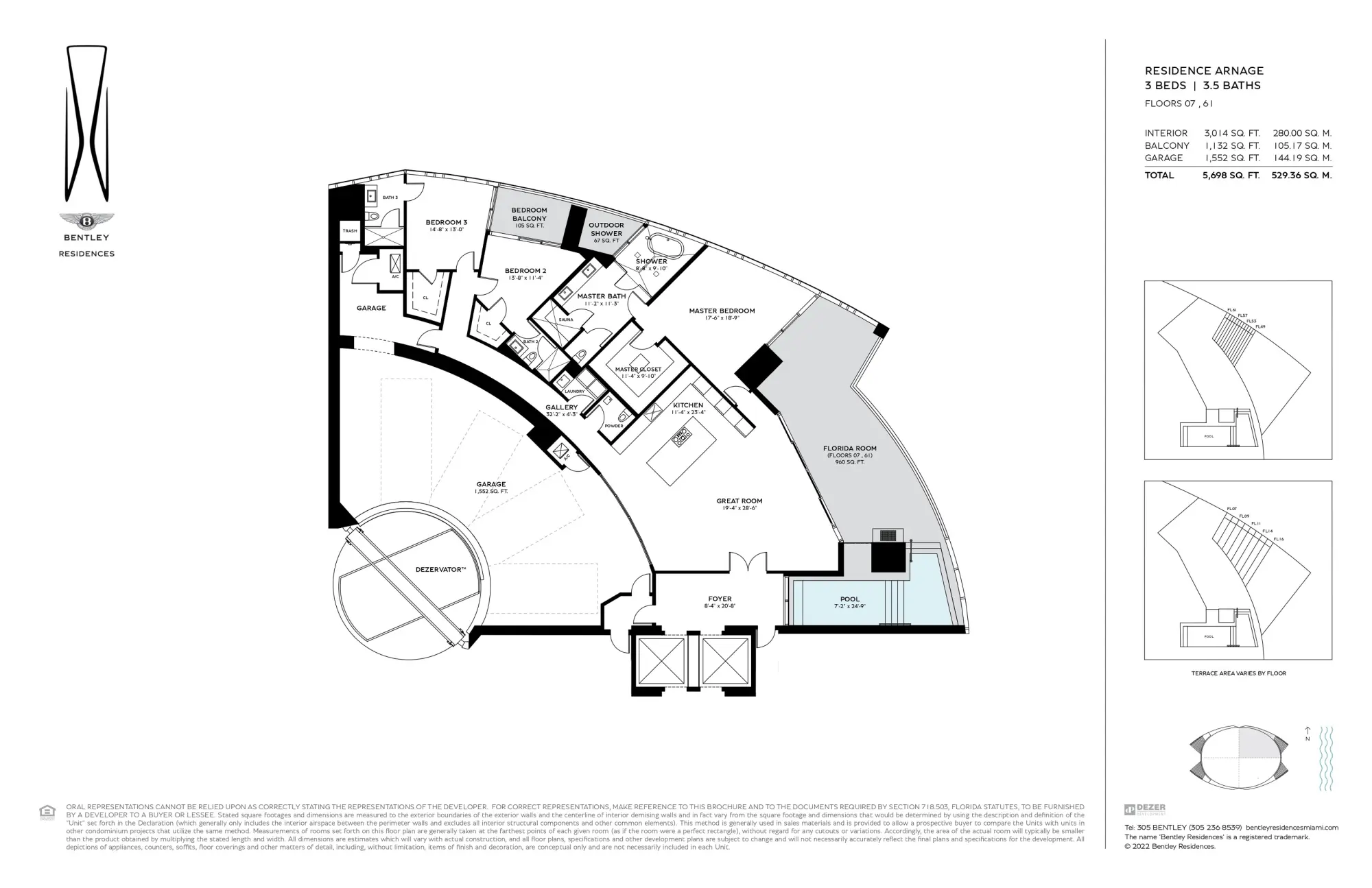 Bentley Residences 3 bedroom 3 Bath Condo For Sale Floor: 7,61